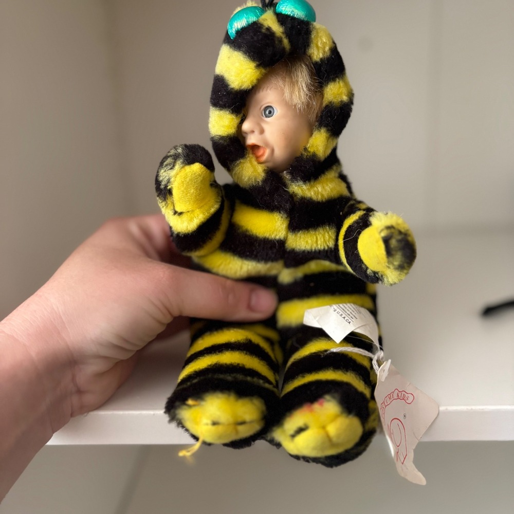 Costume Kids Bumble Bee Plush Baby Doll Vinyl Face Yellow Black Striped Suit